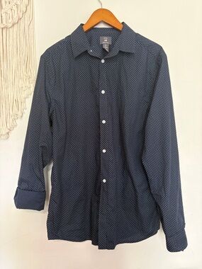 H&M Men's Navy Blue Micro Dot Dress Shirt